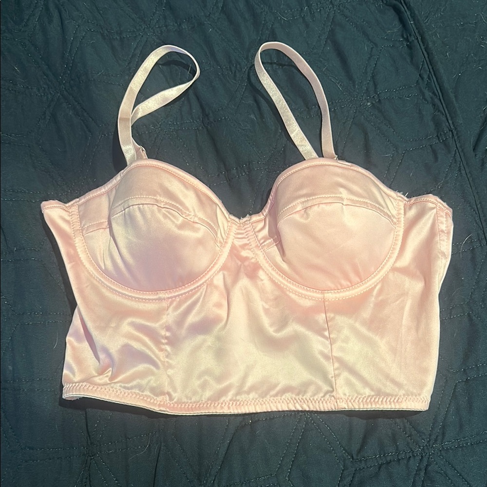 SHEIN Pink Satin Longline Bra